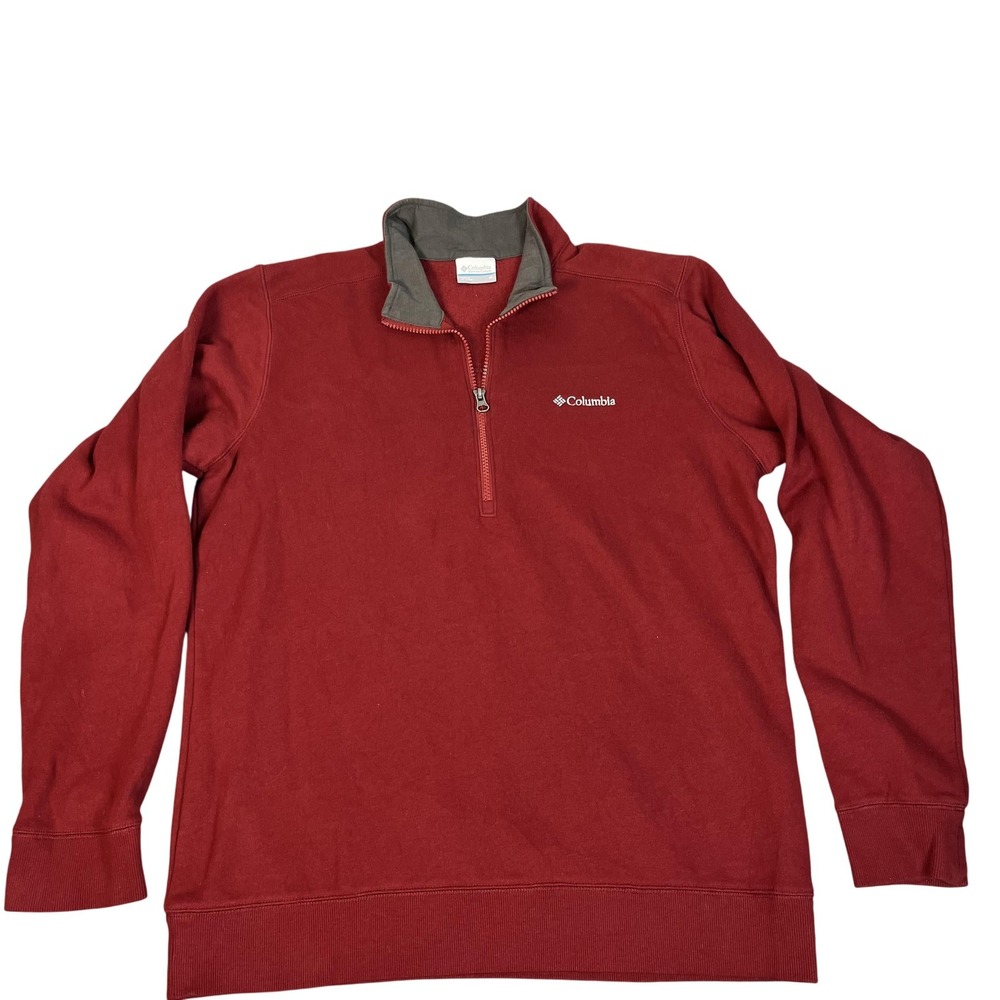 Columbia Sweater Mens Medium Red Quarter Zip Pullover Fleece Lined Casual